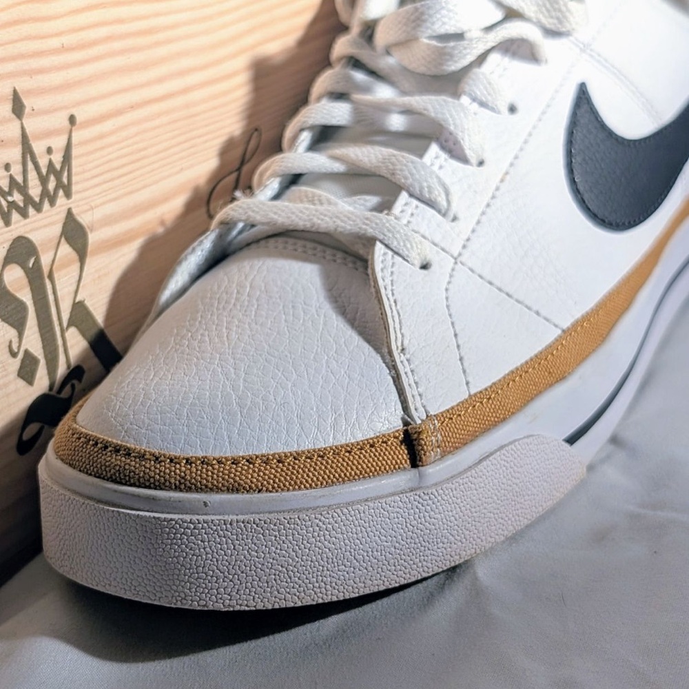 Nike White & Gold Court Legacy Sneakers